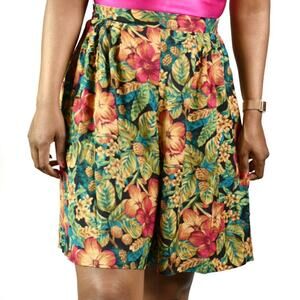 Sag Harbor Vintage Tropical Floral Bermuda Shorts Green Mom Elastic Waist Small